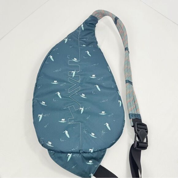 KAVU Green White Nylon Surfer Graphic Rope Strap Nylon Sling Bag - Picture 9 of 15
